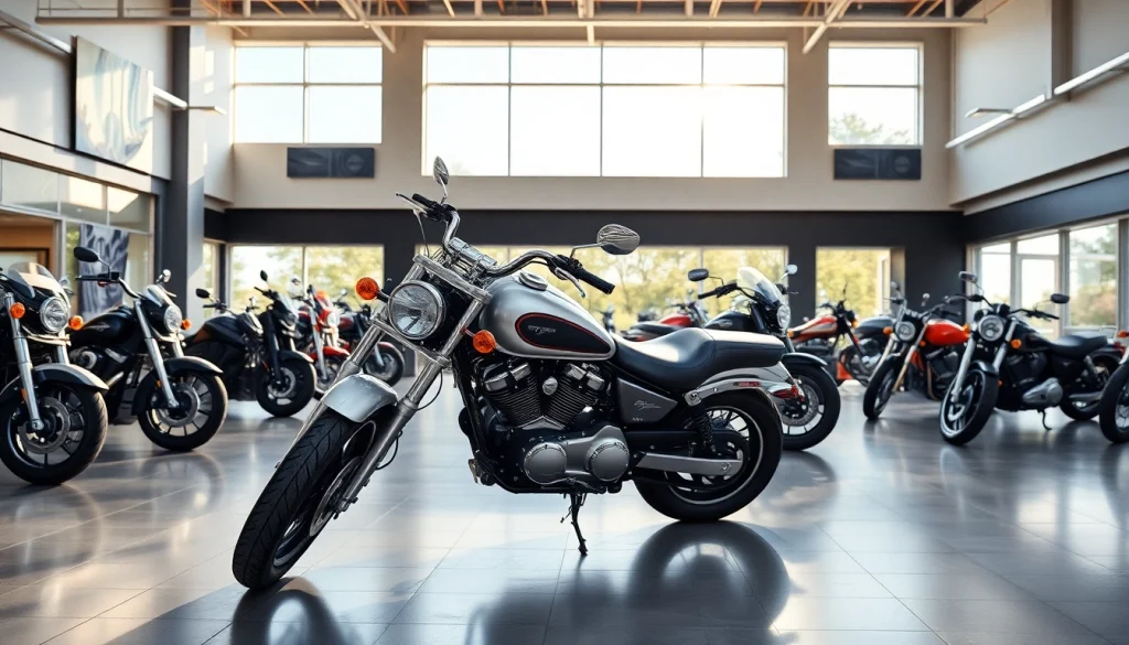 Motorrad Verkaufen Ankauf in a professional showroom displaying various motorcycles.