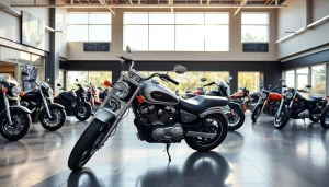 Motorrad Verkaufen Ankauf in a professional showroom displaying various motorcycles.