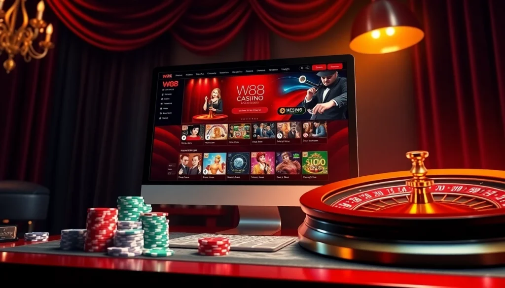 Trải nghiệm sự hứng khởi của liên kết W88 với casino trực tuyến có các trò chơi sinh động, chip và bài bạc.