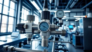 Close-up of HM88 Series Three-Valve Direct Mount Manifold in a modern laboratory.