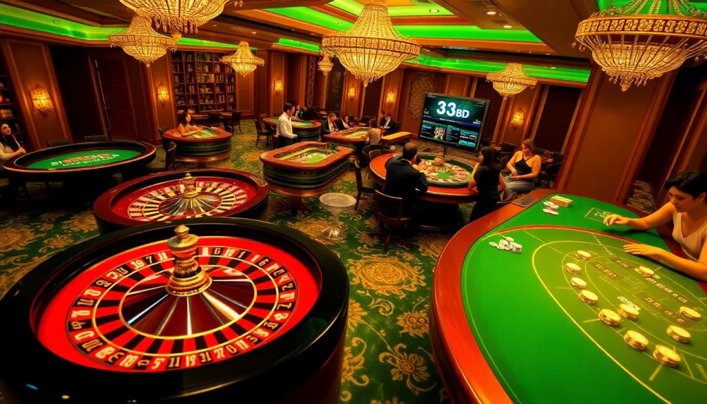 Exciting players at the 33BD casino tables enjoying high stakes and vibrant gaming ambiance.