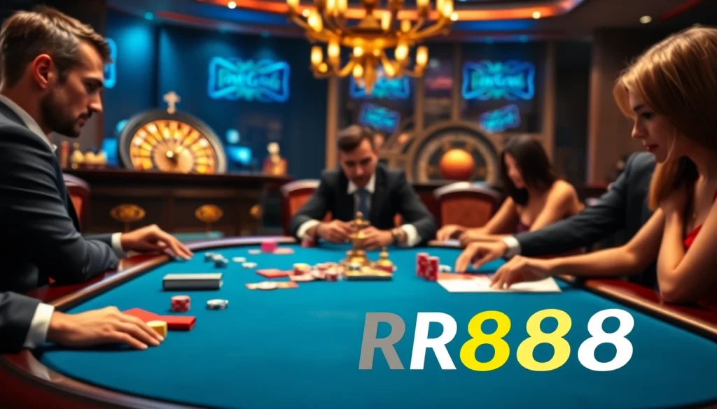 Experience the high-stakes excitement of gambling in a luxurious casino setting inspired by https://rr88.pizza/ with poker and roulette.