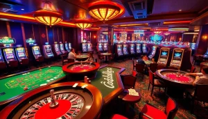 Gamblers enjoying an exciting game at a 123b casino table, with vibrant chips and cards.