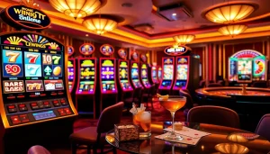 Engaging scene featuring 온라인슬롯 machines with colorful displays and luxurious casino decor.
