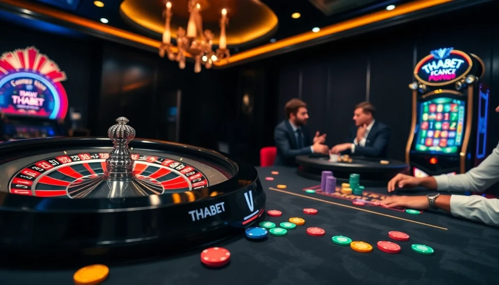 THABET casino scene highlighting players enjoying poker and roulette excitement.