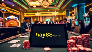 Gamblers engaging with https://hay88.page/ at a vibrant casino table filled with action.