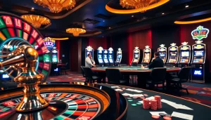 Players enjoying thrilling gaming moments at luck8 casino with vibrant roulette and poker.