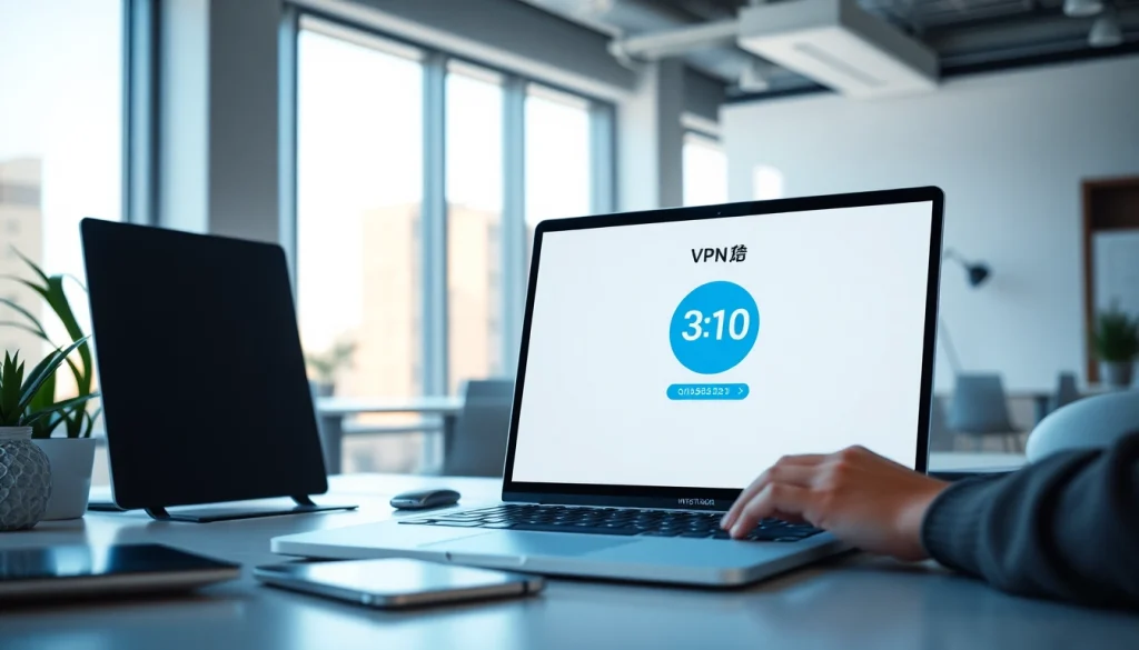 快连下载 app displayed on a laptop, symbolizing seamless connection and secure internet access in a modern workspace.