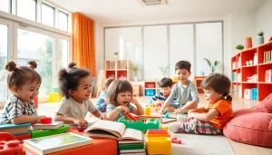 Engage with quality childcare at https://juniorsjunction.com, featuring happy children engaged in learning activities.