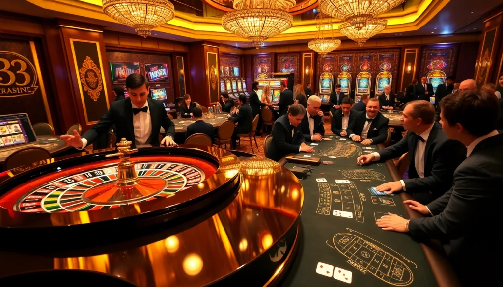 32WIN players enjoying high-stakes roulette with professional croupiers in a luxurious casino.