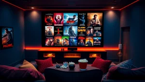 Enjoy an immersive movie experience with diverse genres of filme in a cozy home theater setting.
