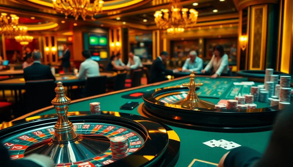 Kèo nhà cái displayed in a vibrant casino scene with poker chips and roulette wheel, reflecting the excitement of gambling.