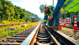 Emergency Railroad Repair Services highlighted through a technician performing urgent track repairs.