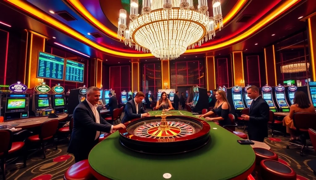 Engaged players enjoying a thrilling casino experience at https://thabetc.net/, highlighting dynamic roulette and poker action.