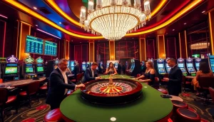 Engaged players enjoying a thrilling casino experience at https://thabetc.net/, highlighting dynamic roulette and poker action.