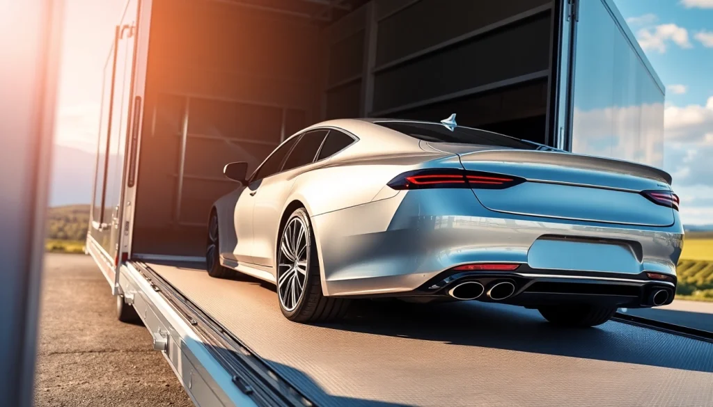Secure luxury auto transport with https://luxuryautocarriers.com showcasing an elegant vehicle loading process.