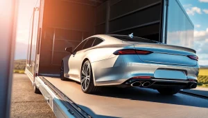 Secure luxury auto transport with https://luxuryautocarriers.com showcasing an elegant vehicle loading process.