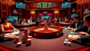 S666 nhà cái: Intense poker game with vibrant casino atmosphere and players at S666 online.