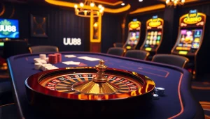 Players enjoying a thrilling UU88 gaming experience at an upscale casino table.