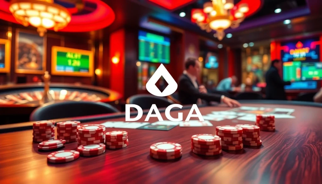 DAGA online casino poker table with vibrant chips and cards, reflecting strategic gameplay.