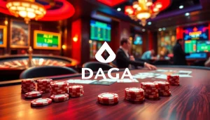 DAGA online casino poker table with vibrant chips and cards, reflecting strategic gameplay.