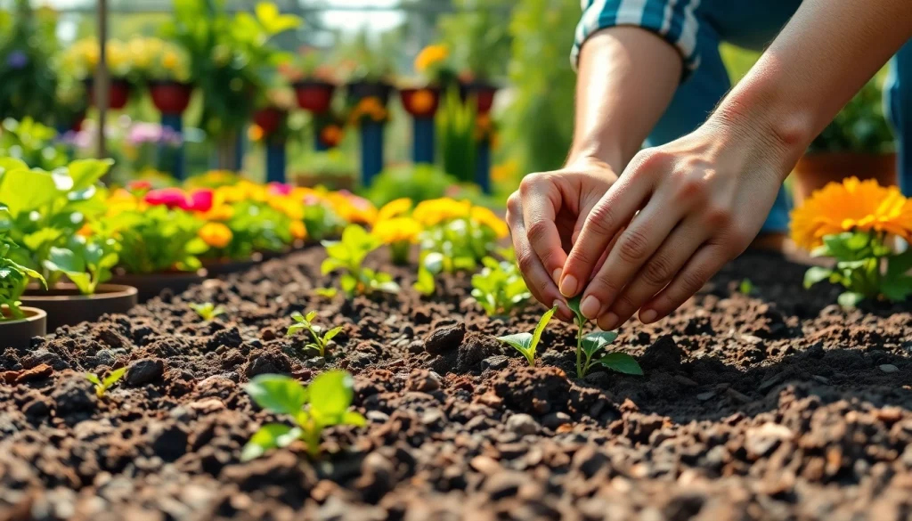 Gardening enthusiast cultivating a colorful community garden filled with vibrant plants.