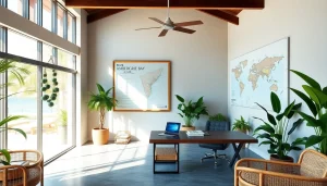 Dustin Rennie in a professional real estate office setting showcasing luxury Belize properties