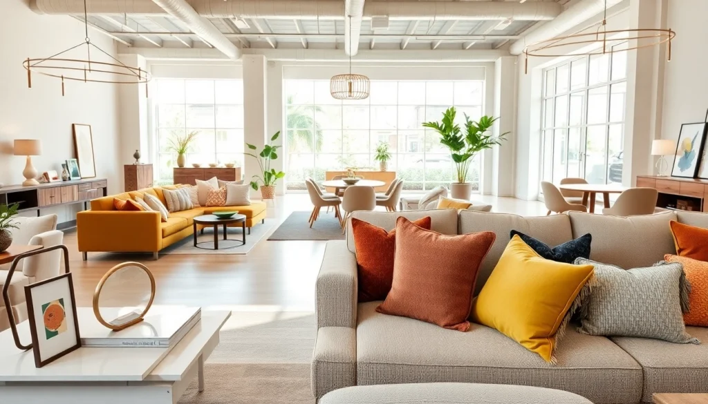 Shop stunning modern furniture at https://deco2.gr, showcasing a vibrant showroom setup.