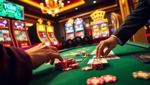 Experience the thrilling game action at tg88 with vibrant poker chips and engaging slot machines.