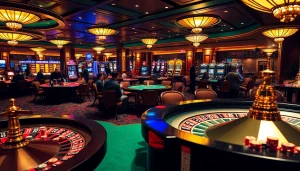 Players engaged in intense poker action at a luxurious casino featuring jbo-themed games and vibrant atmosphere.