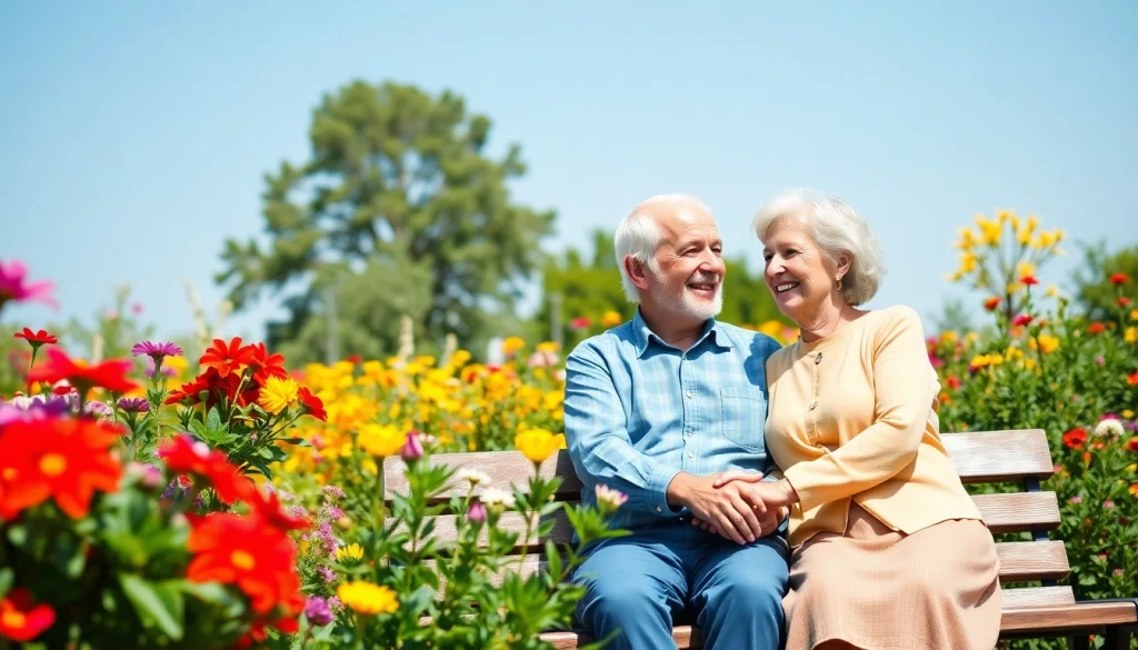 Engaging outdoor moment showcasing love at https://frontidas.com, featuring a senior couple in a beautiful garden.