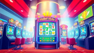 walettoto menampilkan mesin slot berwarna-warni dalam suasana kasino virtual yang ceria.