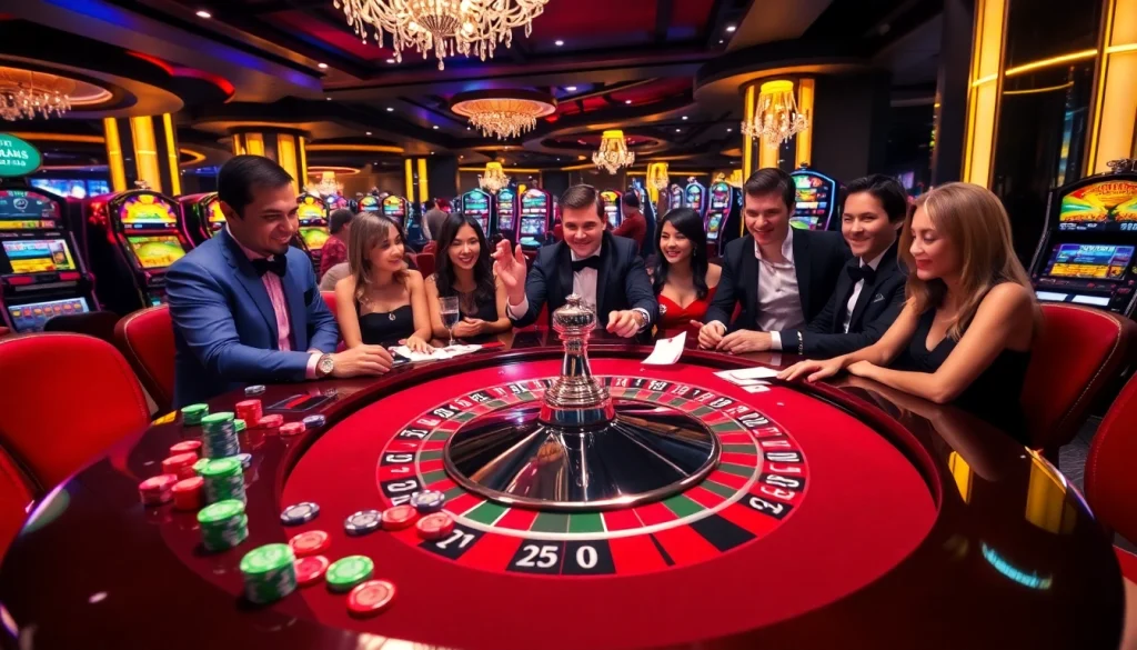 Engaged players enjoying a thrilling game at RR88 casino, highlighting excitement and luxury.