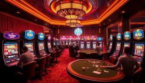 Players enjoying the exciting toto slot machines in a vibrant casino setting.