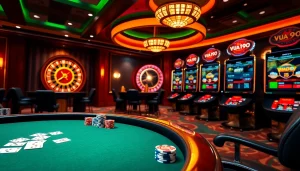 Experience the excitement of Vua99 with vibrant online gaming interfaces and casino elements.