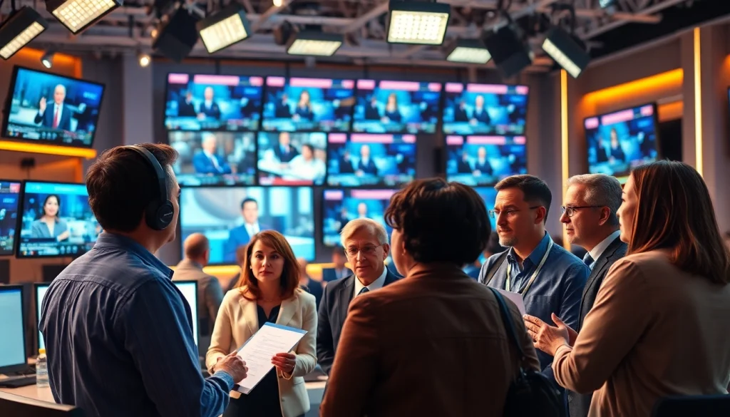 Capture diverse journalists collaborating in a vibrant newsroom showcasing https://sumytoday.in.ua's latest news.