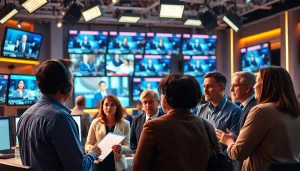 Capture diverse journalists collaborating in a vibrant newsroom showcasing https://sumytoday.in.ua's latest news.