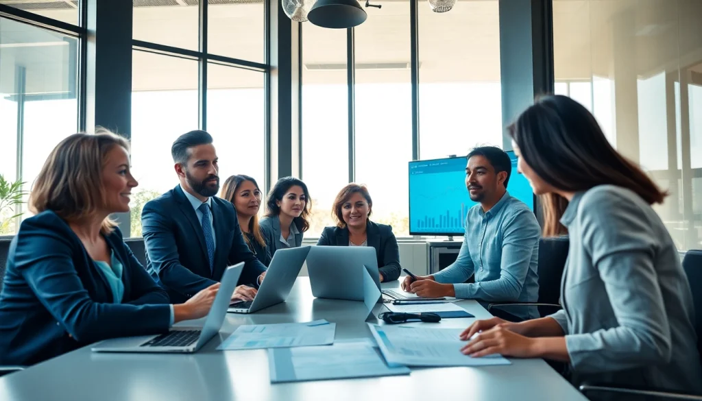 Engaged business team discussing Smsf strategies in a modern office.