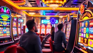 Menangkan slot deposit 1000 dengan suasana kasino yang ceria dan mesin slot berwarna-warni.