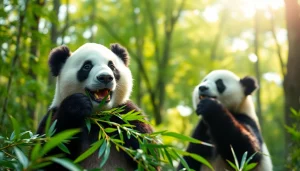 Admirez le panda de pandachi.fr dans une forêt paisible, se régalant de bambou frais.