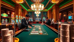 Experience the thrill of lucky88vi.net with players at a glamorous casino table.
