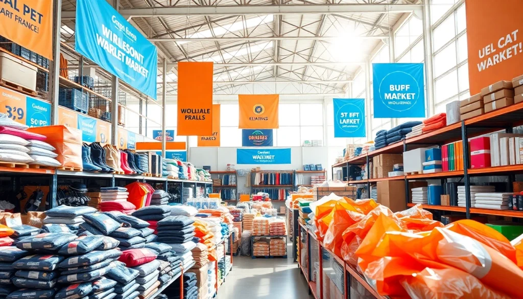 Explore diverse wholesale products in a vibrant market environment showcasing bulk options.