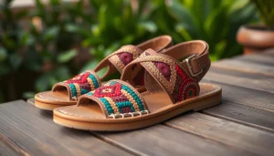 Vibrant huarachepaschers.fr sandals with intricate designs on display.