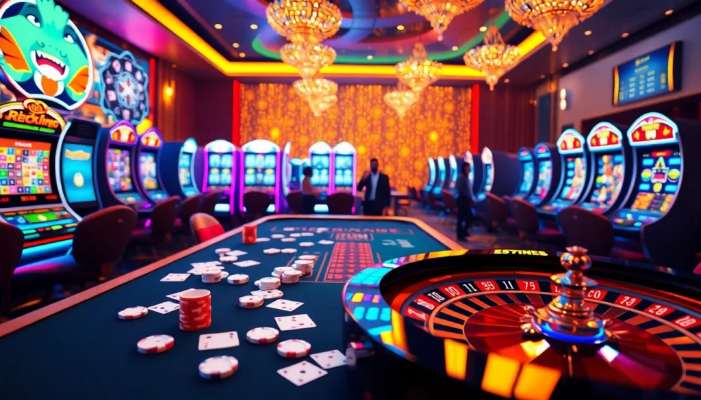 Exciting gameplay at nhà cái 79king with casino tables, poker chips, and slot machines