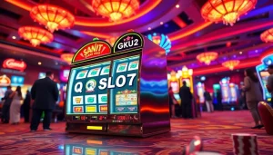 Menangkan jackpot dengan bermain di QQSLOT777 yang dikelilingi suasana kasino yang ceria.