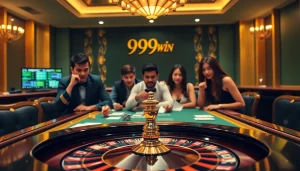 Players engaging in an exciting 99win online casino experience with poker chips and cards.