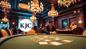 KJC branded poker game in a luxury casino environment showcasing excitement and strategy.