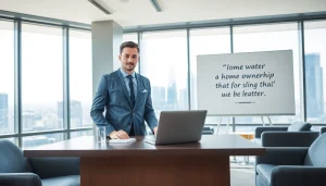 Promote real estate services with a professional agent in an inviting office.