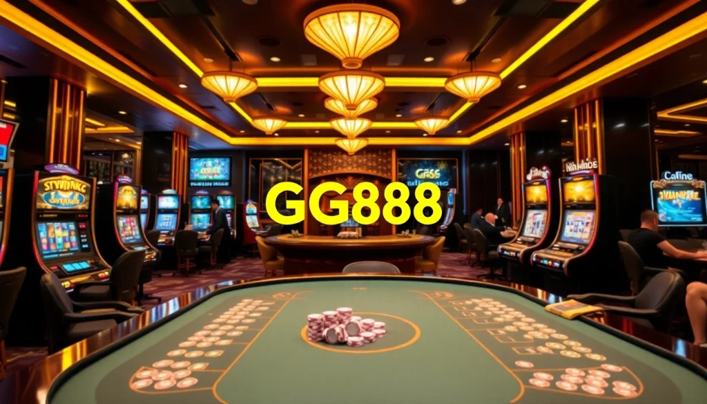 Experience the thrilling high-stakes gameplay at GG88 with vibrant casino visuals and engaging gaming tables.