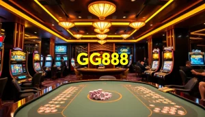 Experience the thrilling high-stakes gameplay at GG88 with vibrant casino visuals and engaging gaming tables.